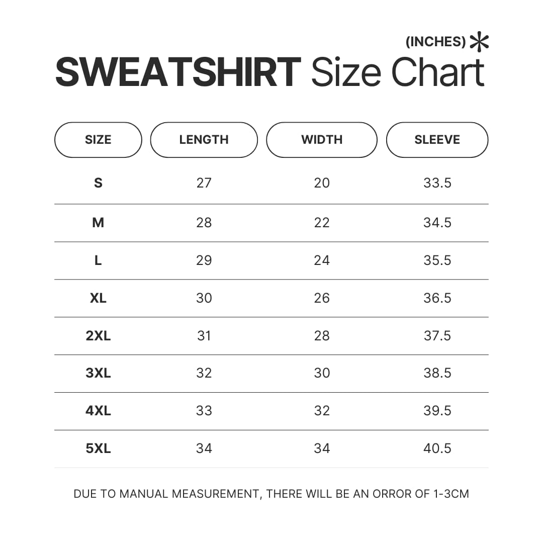 Sweatshirt Size Chart - Chip and Dale Merch