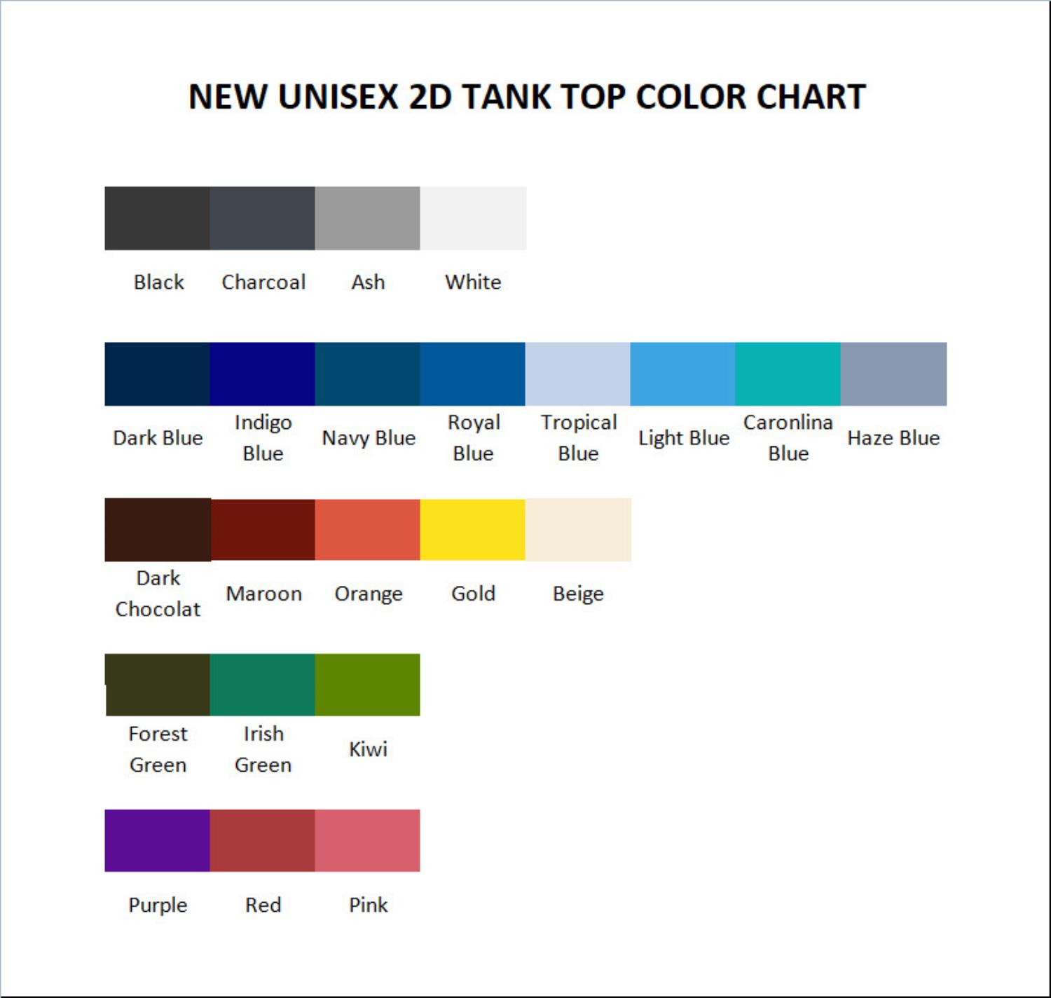 tank top color chart - Chip and Dale Merch