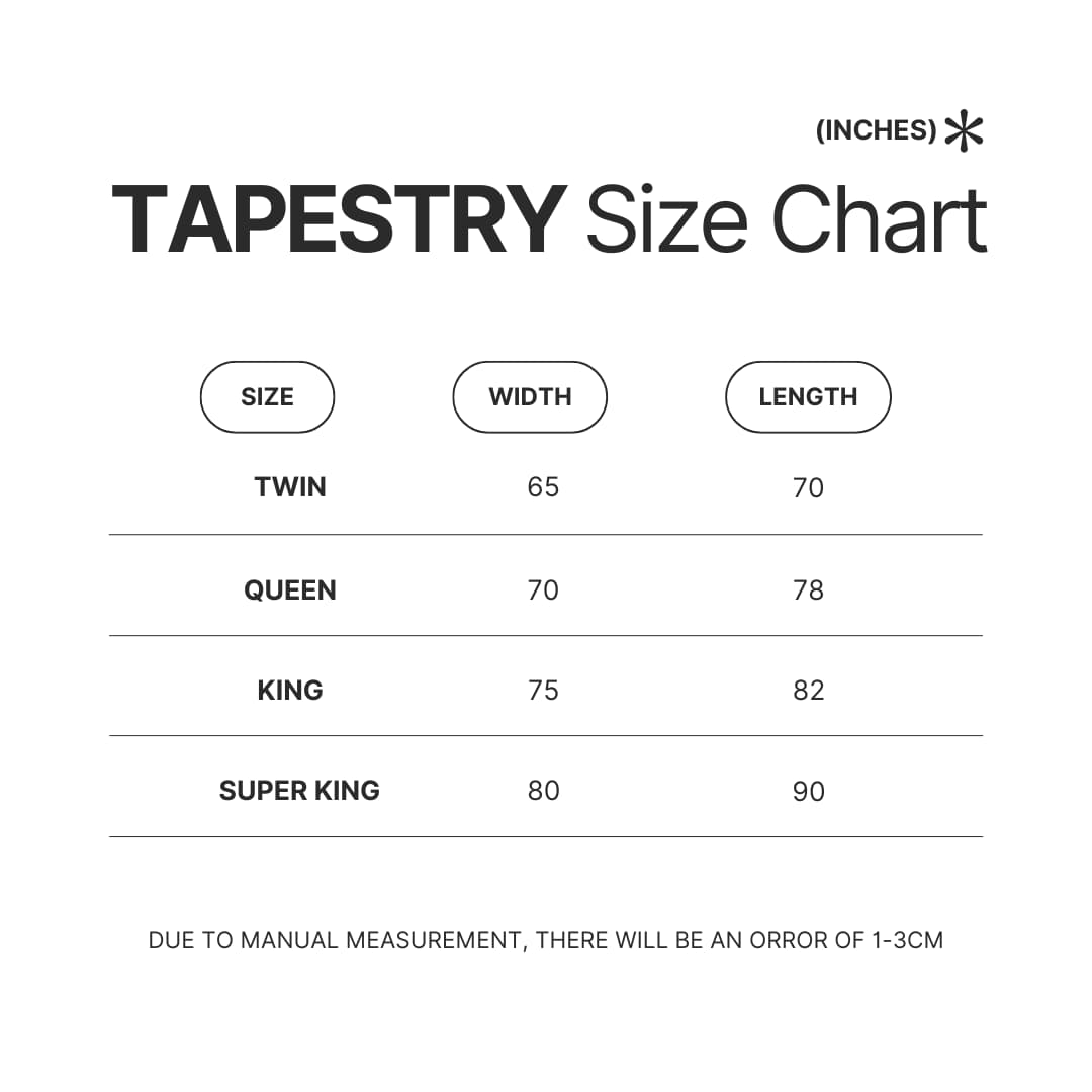 Tapestry Size Chart - Chip and Dale Merch