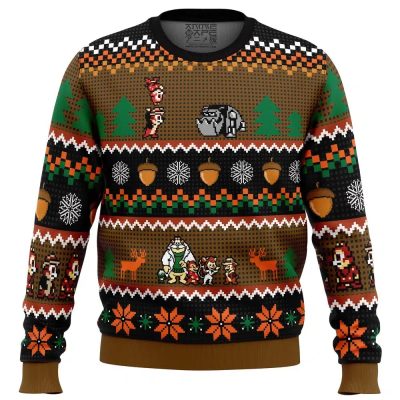 Chip n Dale Christmas Rangers PC Ugly Christmas Sweater front mockup - Chip and Dale Merch